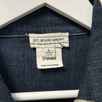 Vintage St. John Sport Cream Gold Contrast Trim Zip Up Denim Jacket Womens Large