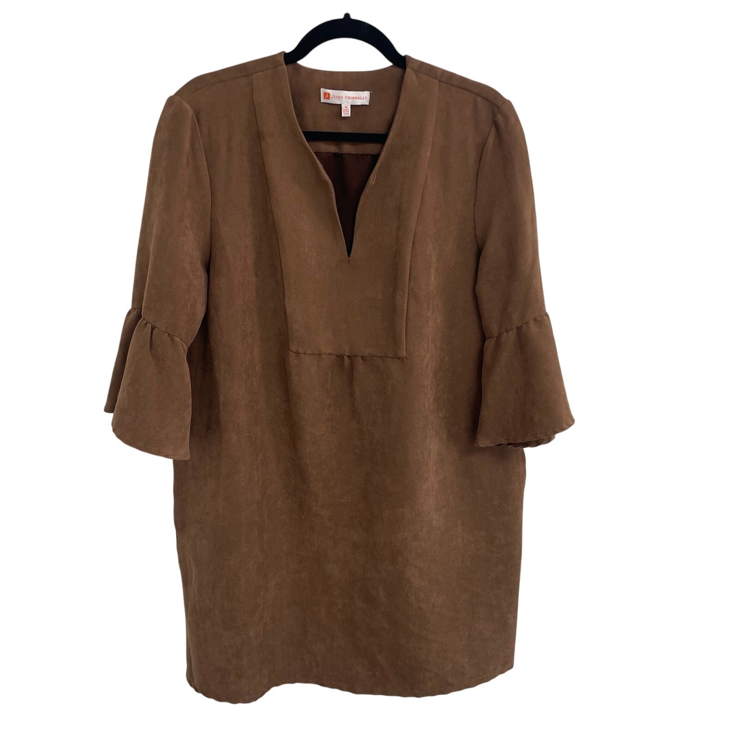 Jude Connally Kerry Faux Suede V Neck Side Pocket Shift Dress Brown Size Medium
