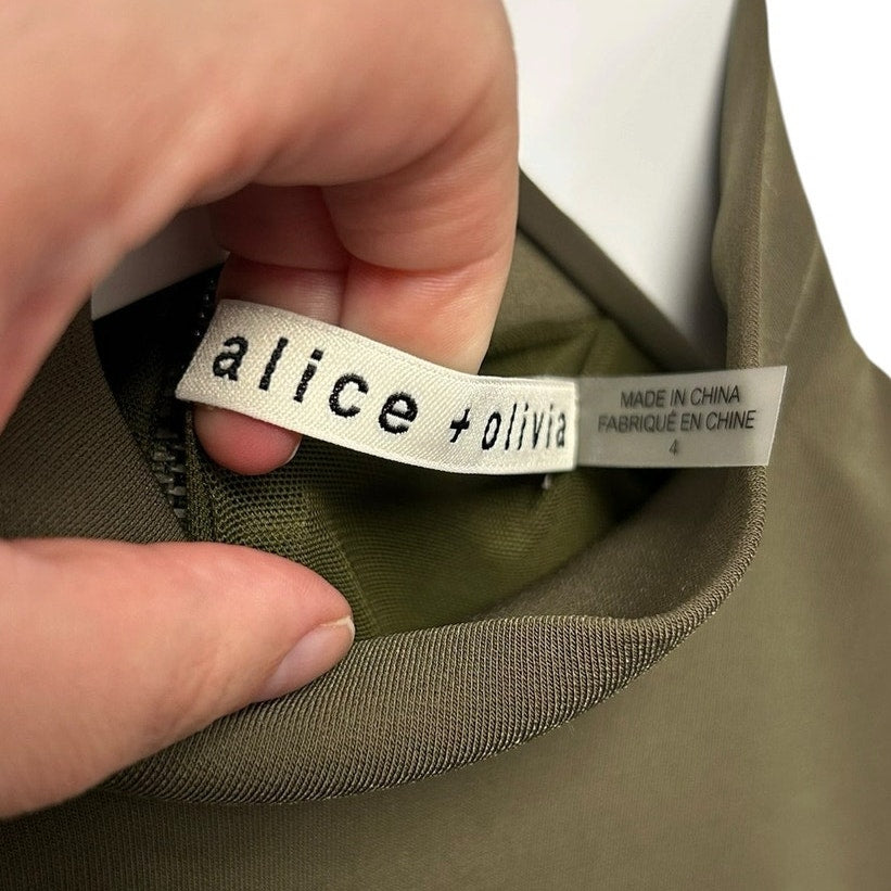 Alice + Olivia Green Chara Vegan Leather Turtleneck Mini Dress Womens 4