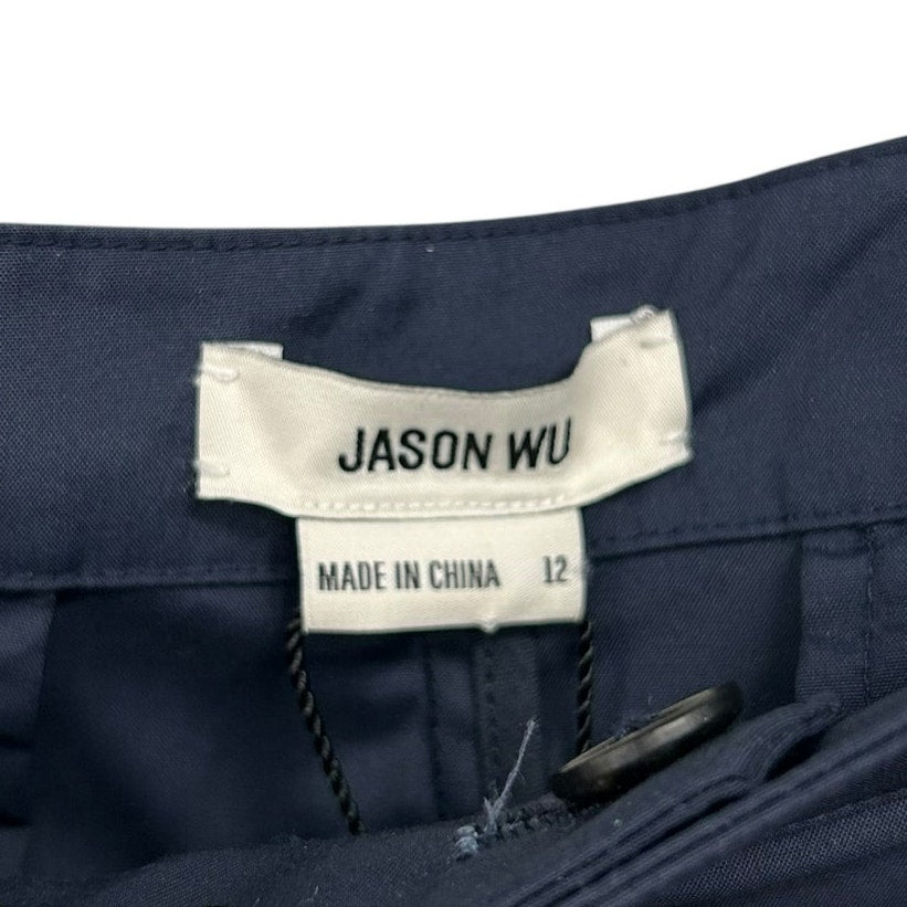 NWT Jason Wu Navy Blue Scalloped Eyelet Cotton Blend Culottes Pants Womens 12