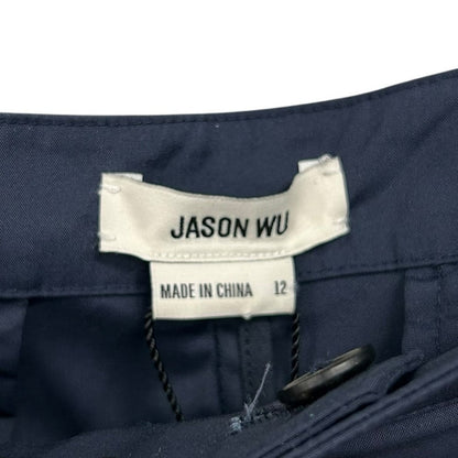 NWT Jason Wu Navy Blue Scalloped Eyelet Cotton Blend Culottes Pants Womens 12