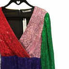 NWT Alice + Olivia Blaze Mini Dress Sequin Colorblock Multi Long Sleeve Size 0