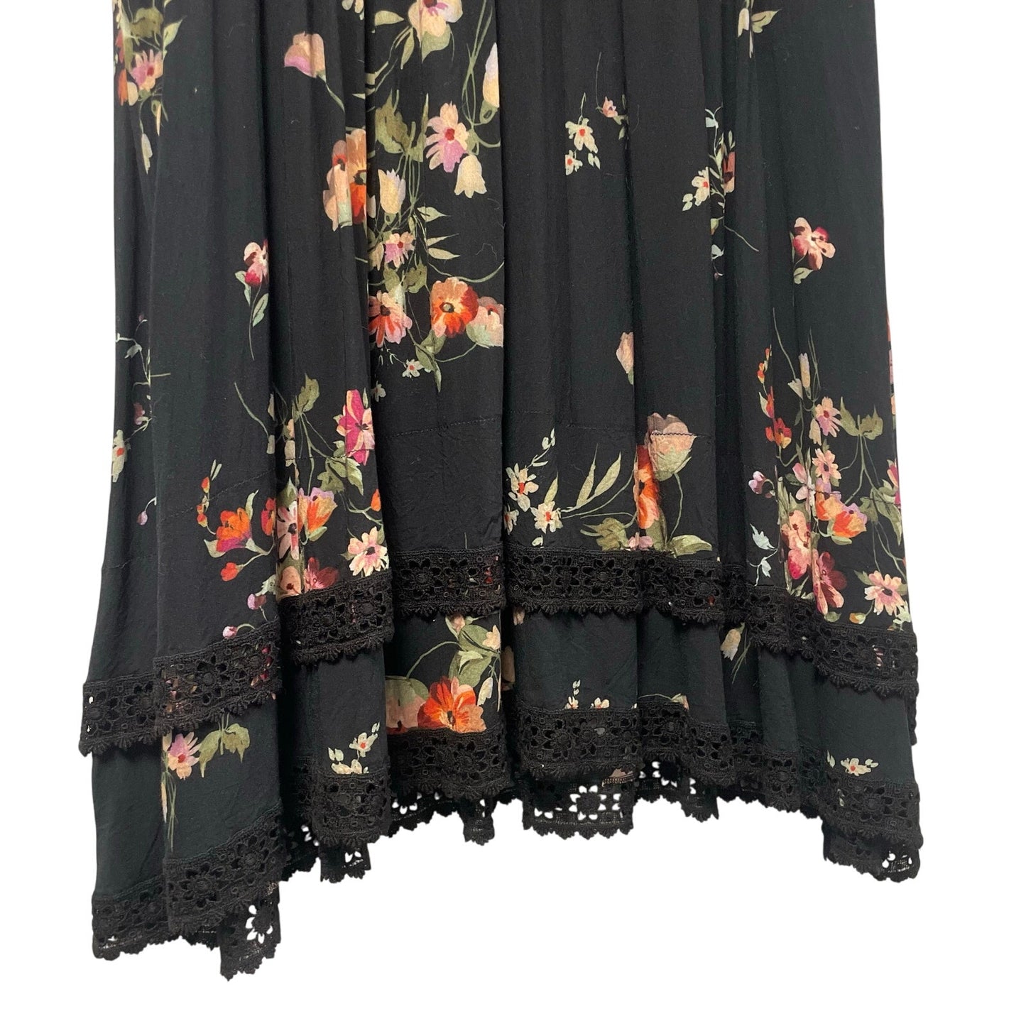 Jade Johnny Was Palma Pintuck Tunic Dress Black Floral Print Womens Size Large