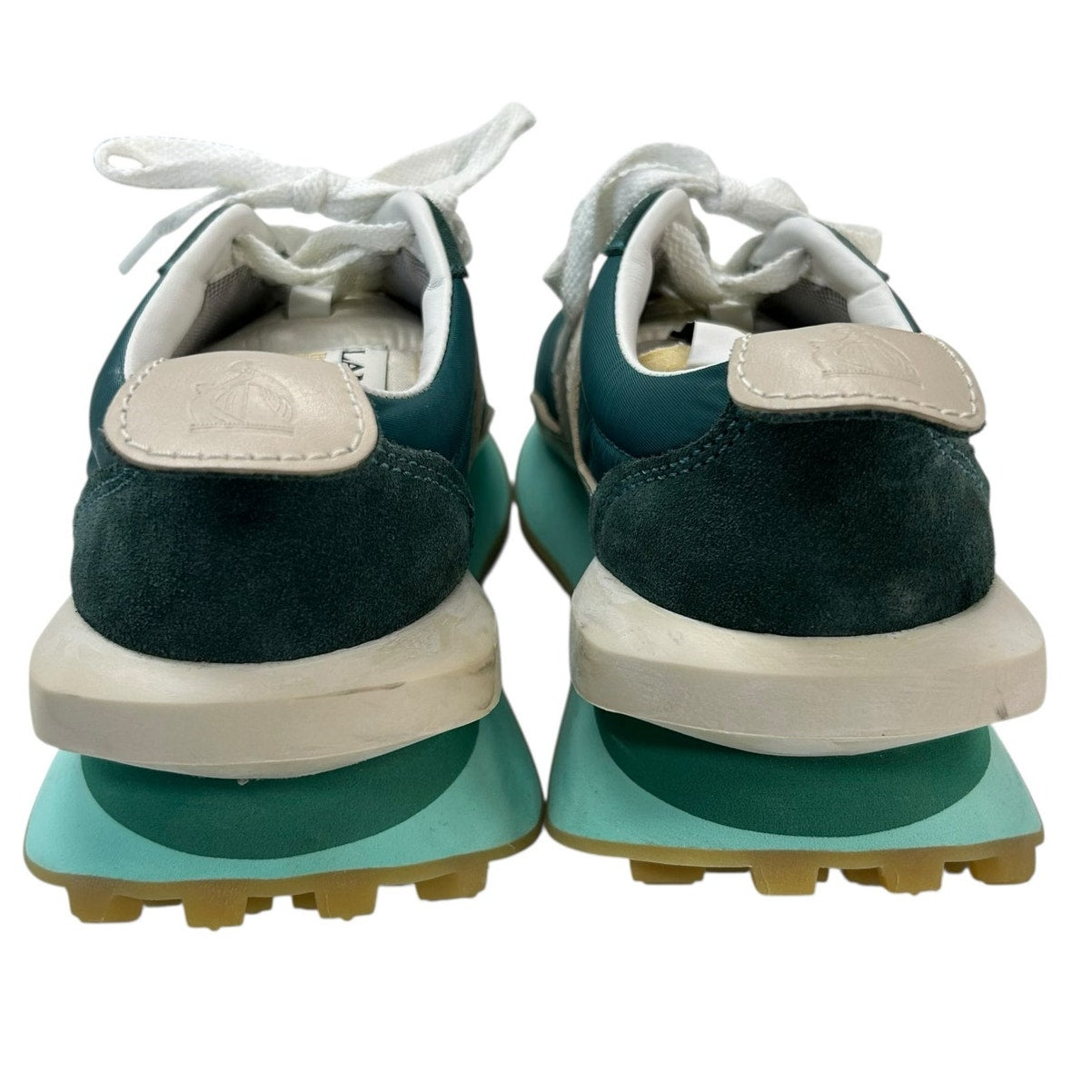 Lanvin Peacock Blue White Bumpr Suede Leather Lace Up Sneakers Womens 37 / US 6