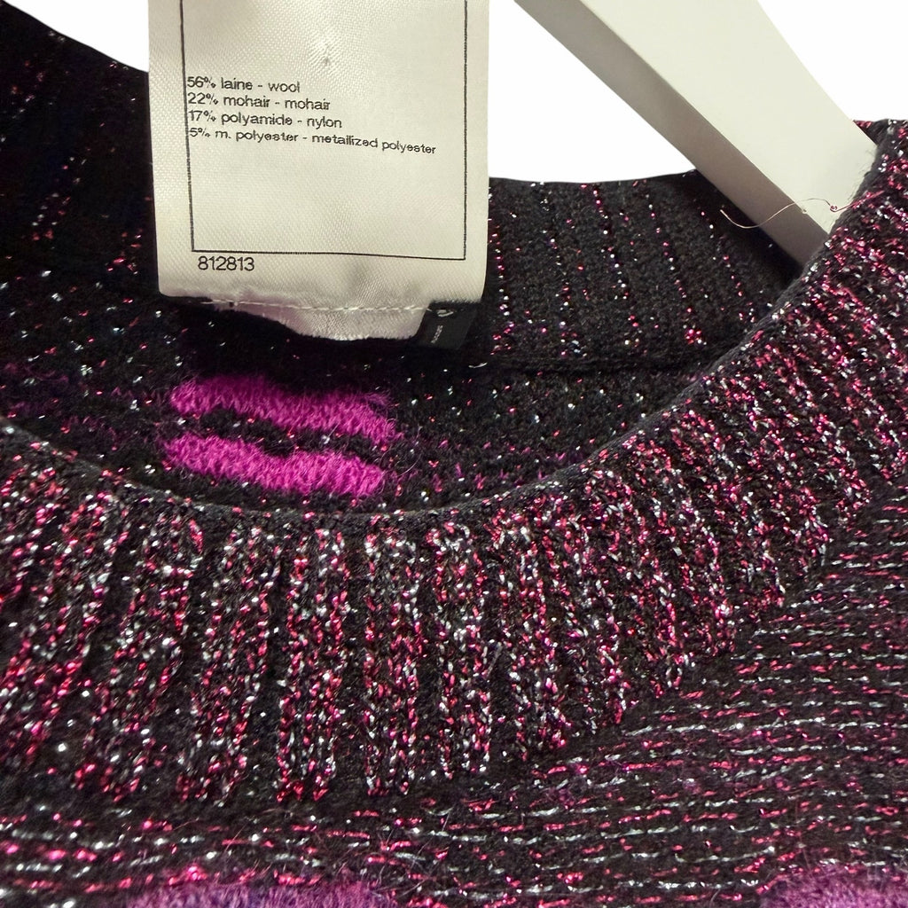 Chanel 2014 Lips Sweater Metallic Mohair Wool Purple Magenta Size 40 / US 8 RARE