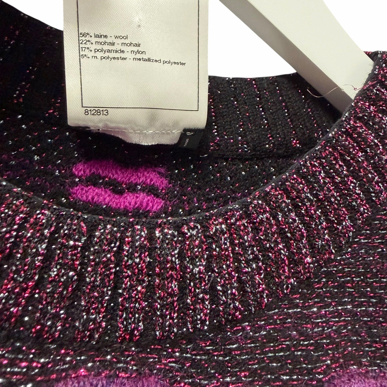 Chanel 2014 Lips Sweater Metallic Mohair Wool Purple Magenta Size 40 / US 8 RARE