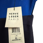 NWT Herve Leger Paris Dark Navy Cobalt Blue Color Block Bandage Dress Size Small