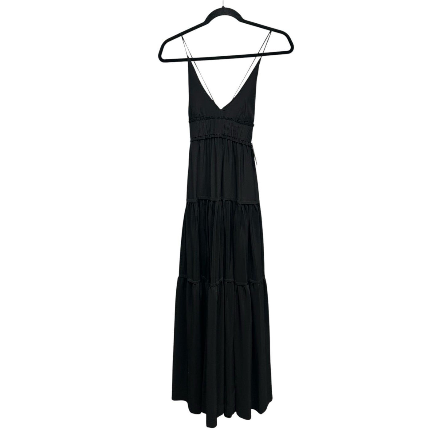 NWT Three Graces London Black 100% Silk Chloe Tiered Maxi Dress Womens 8 / US 4