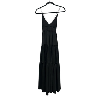 NWT Three Graces London Black 100% Silk Chloe Tiered Maxi Dress Womens 8 / US 4