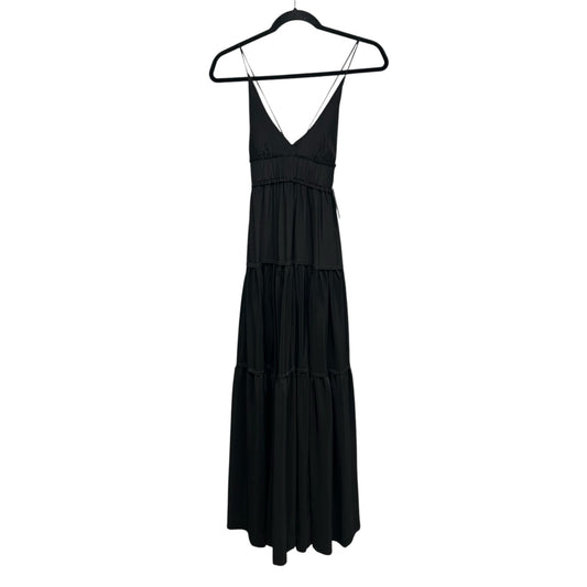 NWT Three Graces London Black 100% Silk Chloe Tiered Maxi Dress Womens 8 / US 4