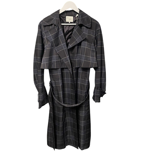 NWT Vince Marine Navy Blue Plaid Lightweight Trench Coat Womens XL