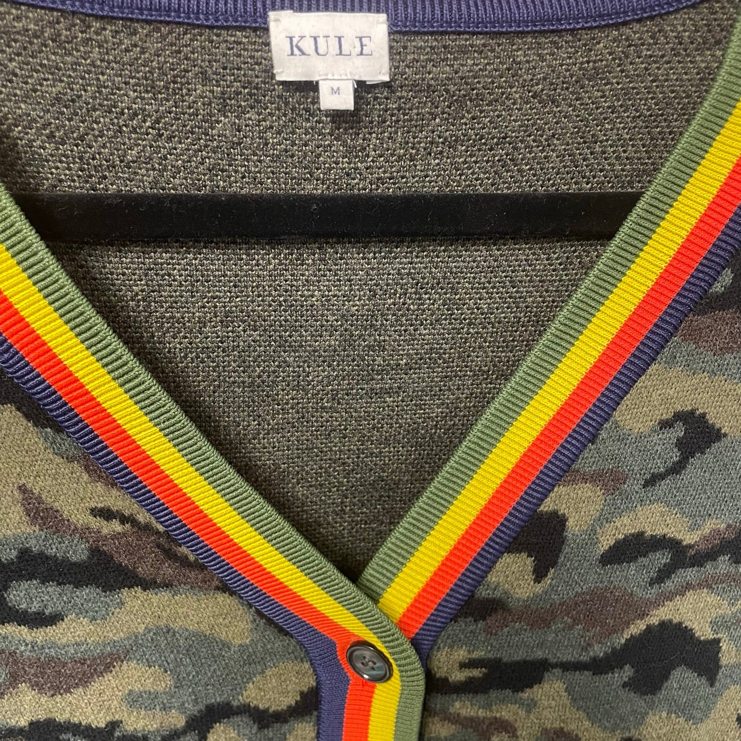 Kule The Jane Camo Cardigan Multicolor Striped Trim Button Front Womens Medium