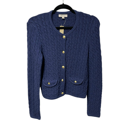 NWT J. Crew Navy Odette Cable Knit Sweater Jacket Cotton Boucle Womens Small