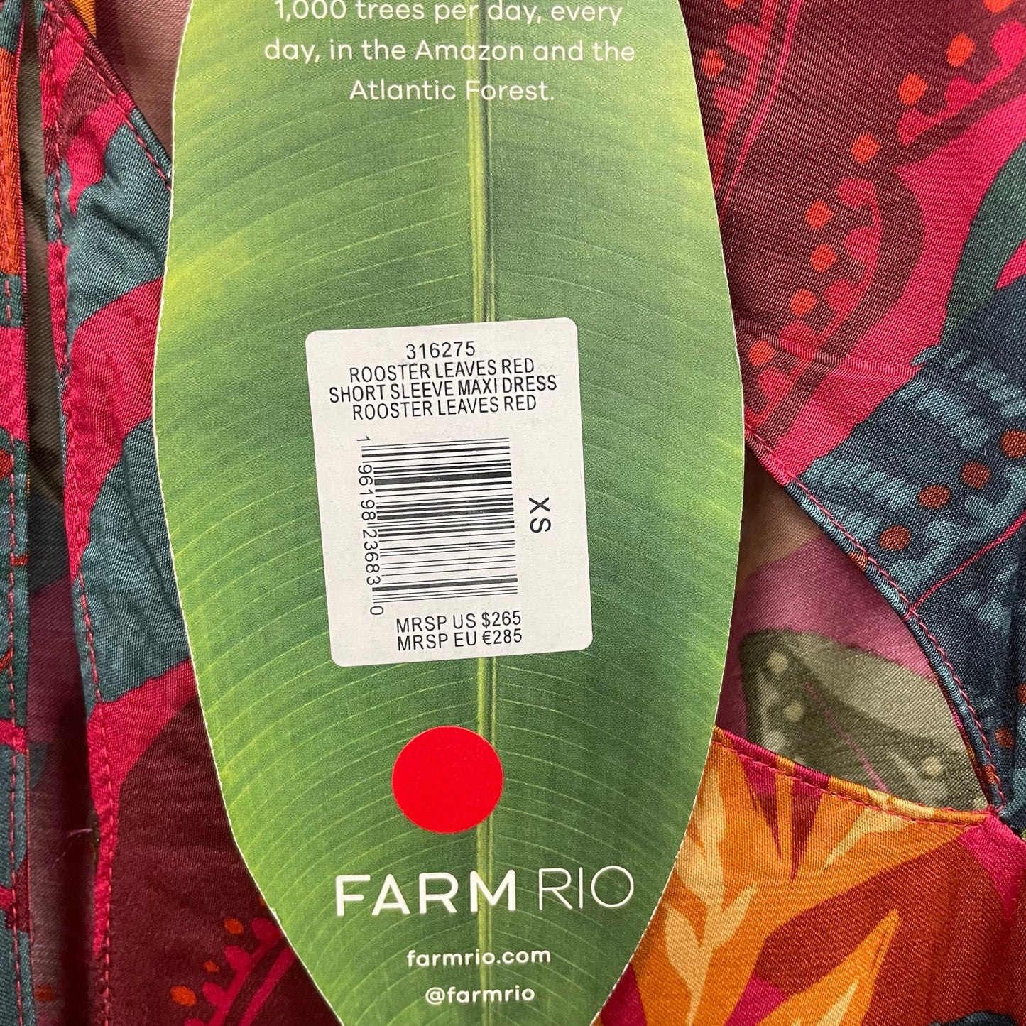 NWT Farm Rio Rooster Leaves Red Short Sleeve Maxi Dress XS