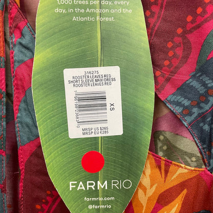 NWT Farm Rio Rooster Leaves Red Short Sleeve Maxi Dress XS