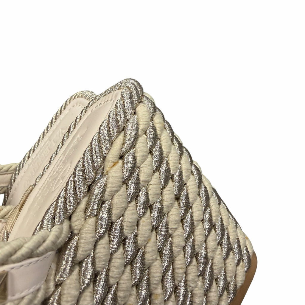 Valentino Garavani Rockstud Torchon Espadrille Caged Wedge Sandals Ivory US 9