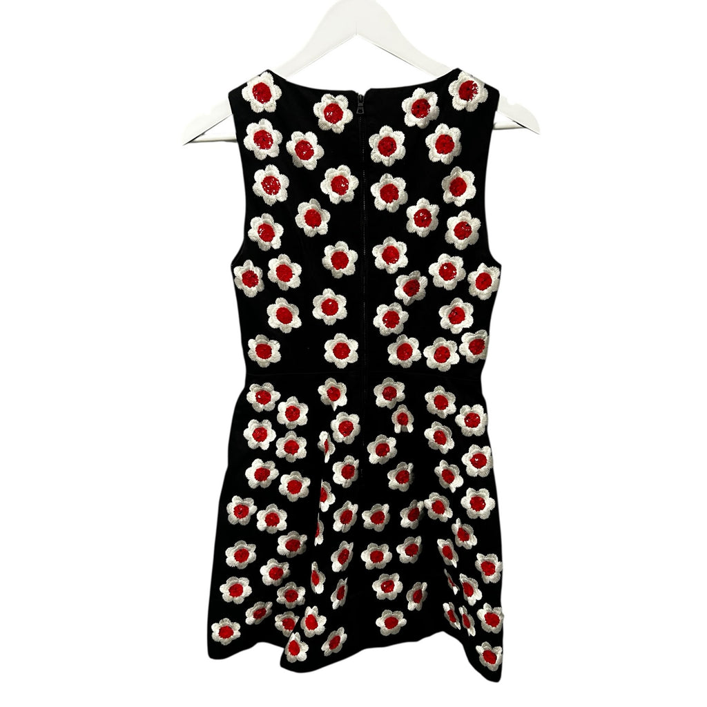 Alice + Olivia Black White Red Floral Embroidered Lindsey Mini Dress Womens 2