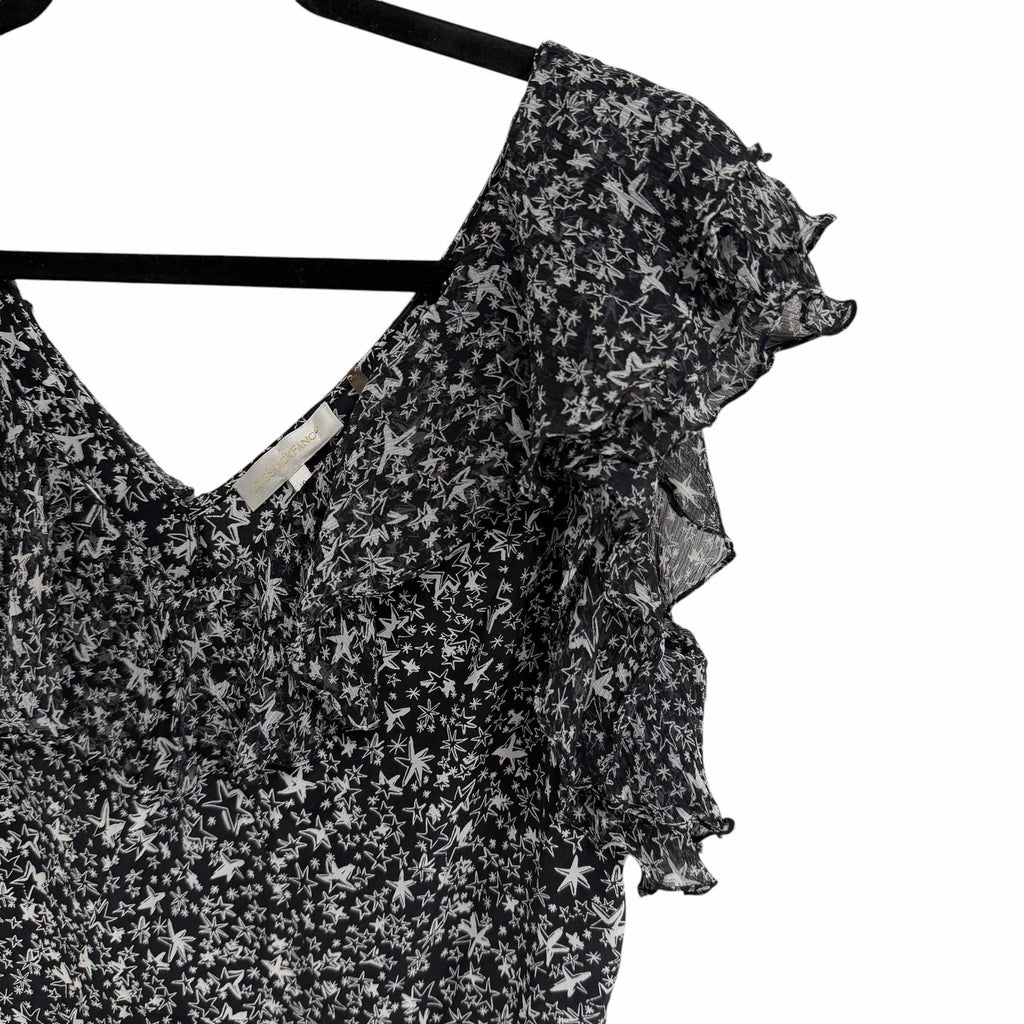 LoveShackFancy Pure Silk Black White Star Print Ruffled Mini Dress Womens 10