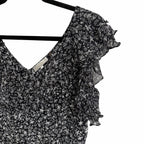 LoveShackFancy Pure Silk Black White Star Print Ruffled Mini Dress Womens 10