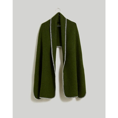 NWT Madewell Loden Green White Contrast Blanket-Stitch Wool Blend Scarf