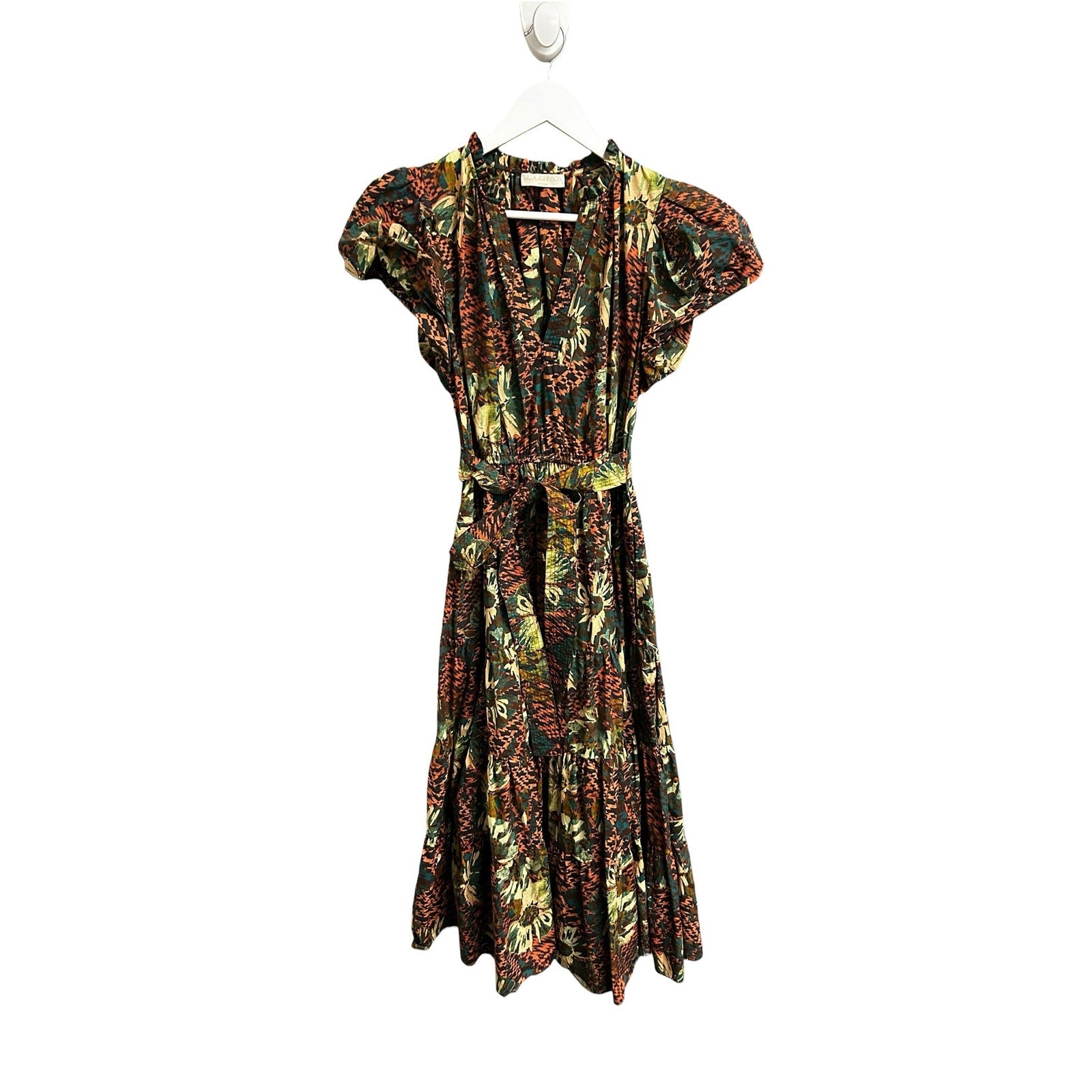 Ulla Johnson Prism Floral Print Puff Sleeve Self Tie Ottilie Midi Dress Womens 6