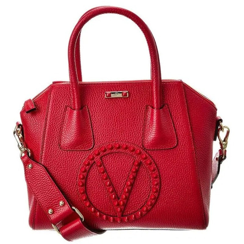 Valentino By Mario Valentino Minimi Rock Stud Leather Satchel Handbag Red