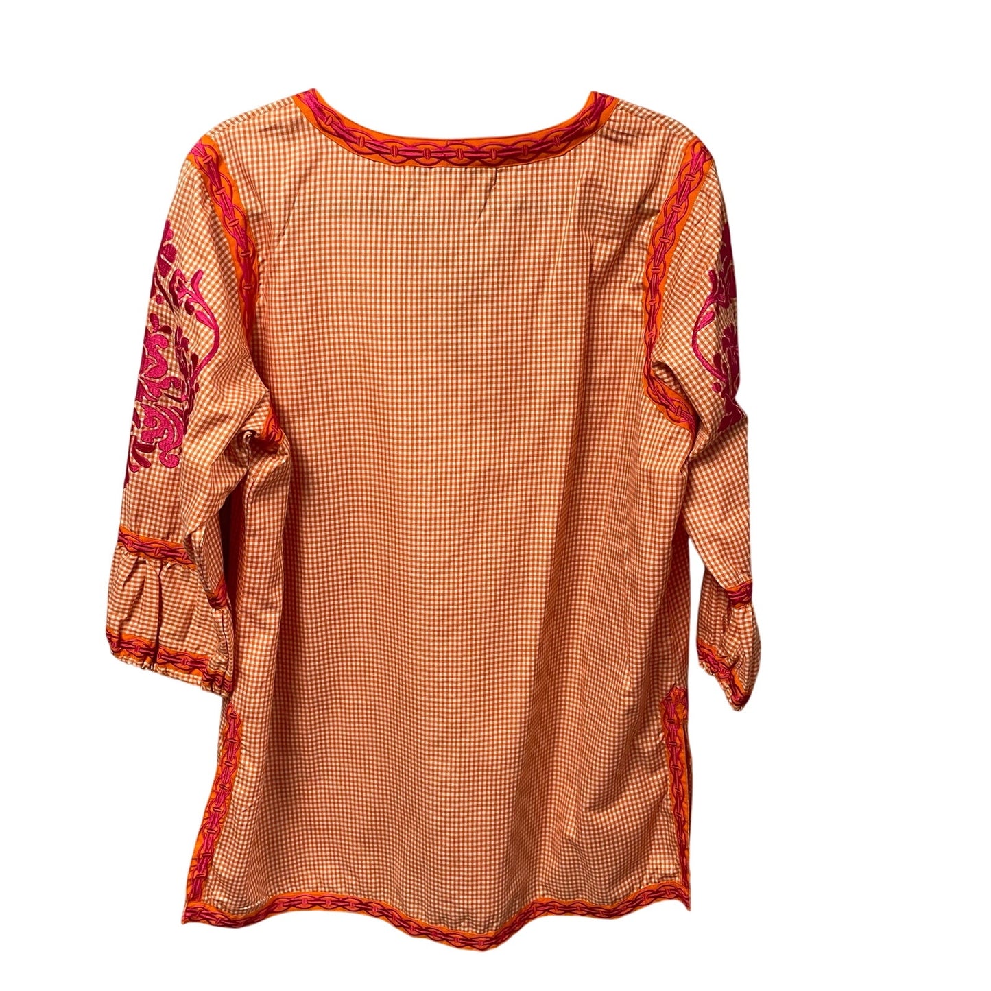 Gretchen Scott Orange White Gingham Pink Floral Embroidered Tunic Goddess / XXL