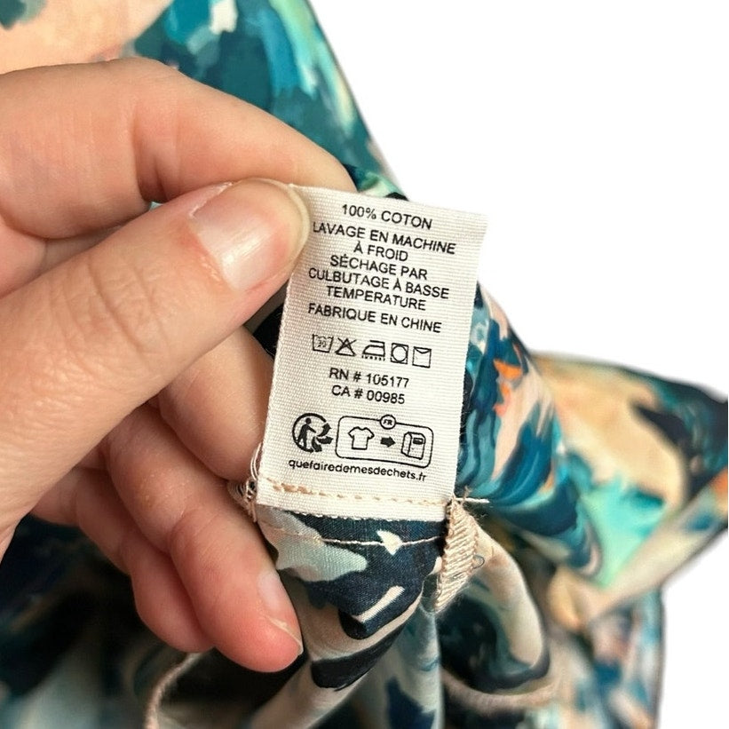 Ulla Johnson Teal Peach Delphinium Floral Print Ottilie Midi Dress Womens 4