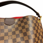 Louis Vuitton Damier Ebene Graceful Hobo PM Handbag Brown Logo Red Lining
