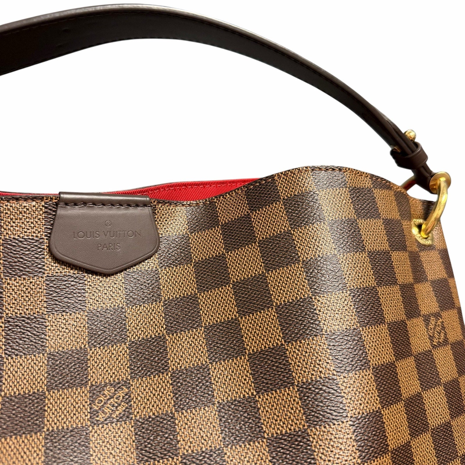 Louis Vuitton Damier Ebene Graceful Hobo PM Handbag Brown Logo Red Lining