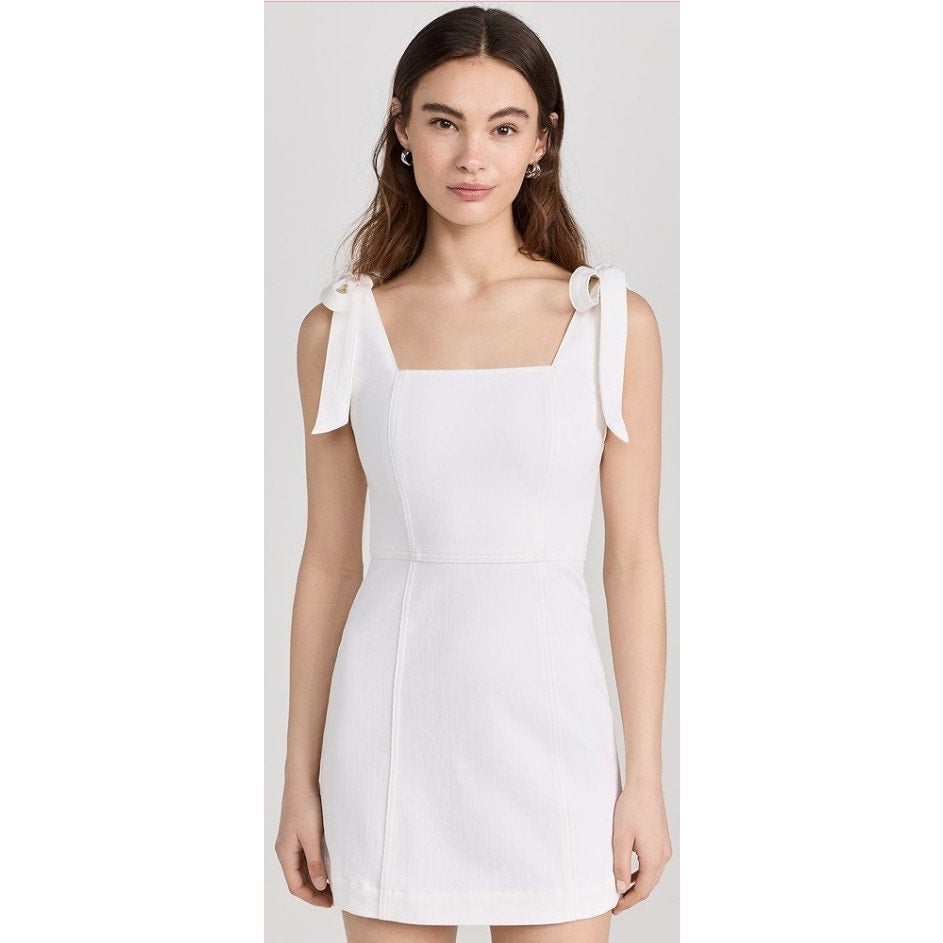 Alice + Olivia Jeans Maryann Tie Shoulder White Denim Mini Dress Womens Size 2