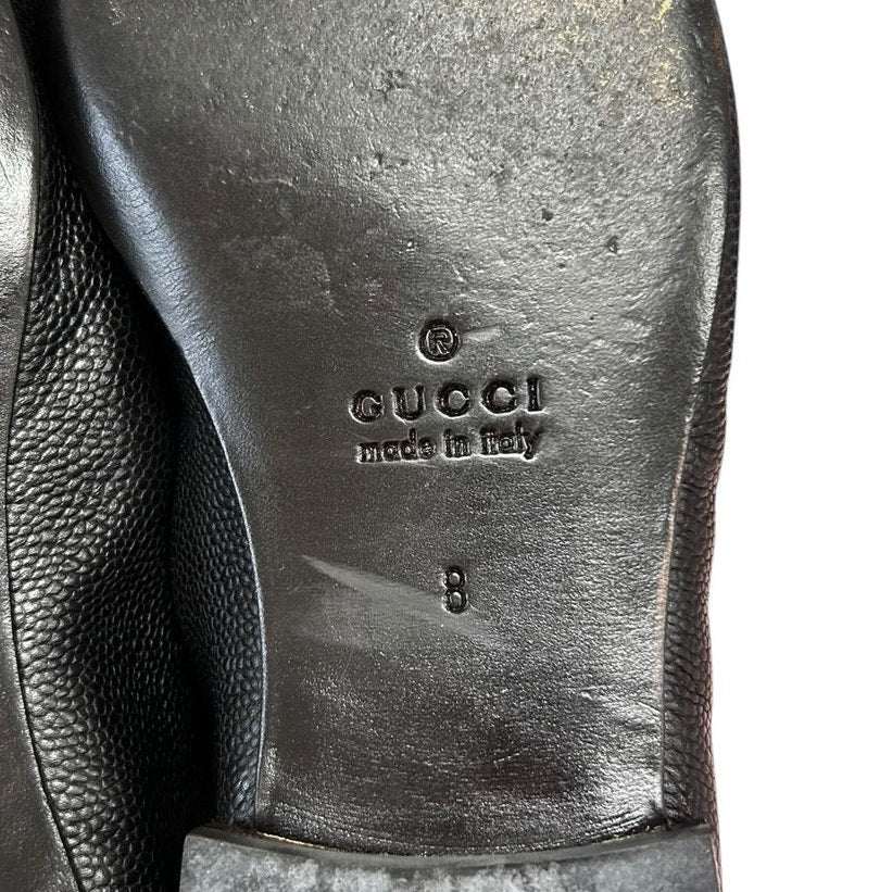 Gucci Black Pebbled Leather Braided Trim Valentin Tasseled Loafers Mens 8