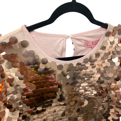 NWT Anthropologie Eva Franco Rose Gold Pink Sequin Short Sleeve Top Womens XS