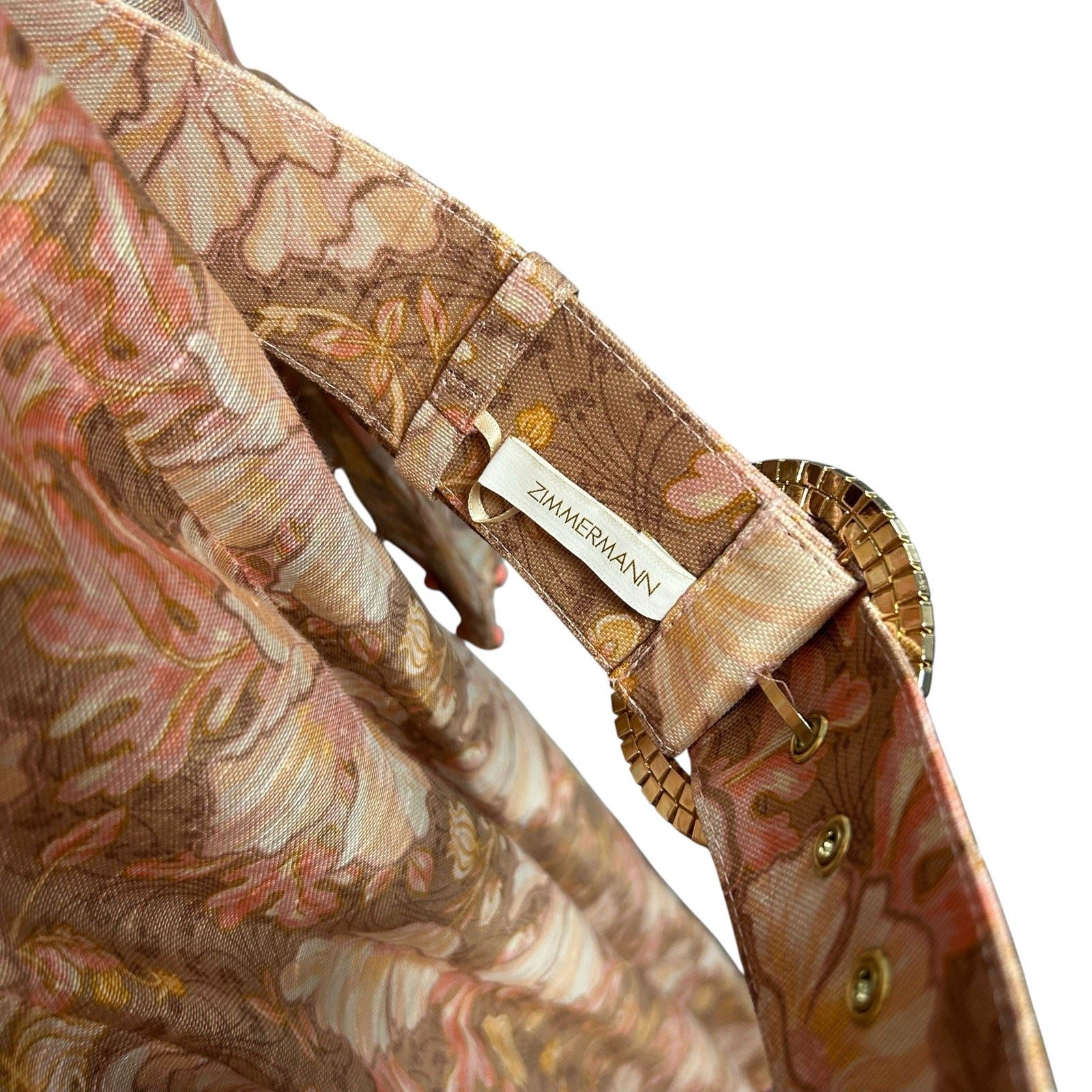 Zimmerman Floral Puffed-Sleeve Belted Midi Dress with Beaded Trim Womens 0 US 4