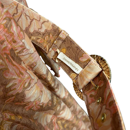 Zimmerman Floral Puffed-Sleeve Belted Midi Dress with Beaded Trim Womens 0 US 4