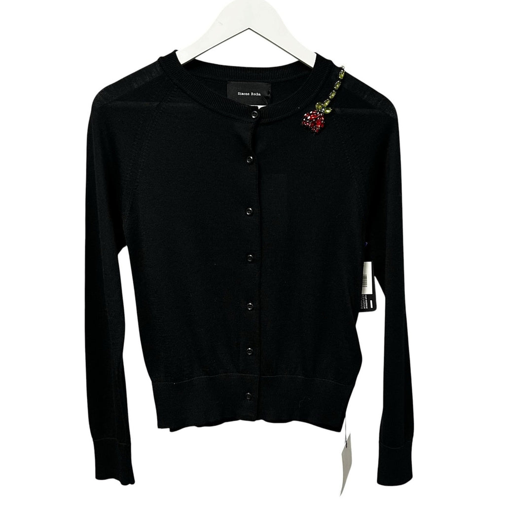 NWT Simone Rocha Black Red Multi Flower Embellished Knit Cardigan Womens Small