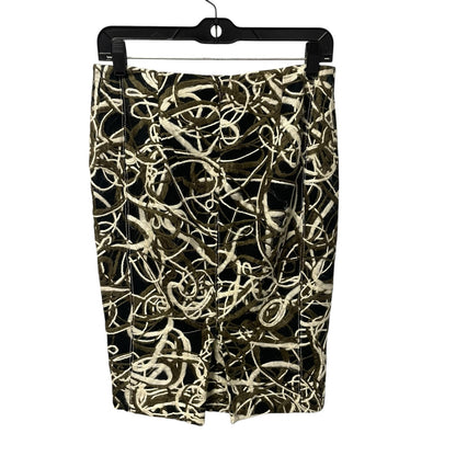 Byron Lars Black Green Cream Wool Blend Straight Fit Knee Skirt Womens Size 2