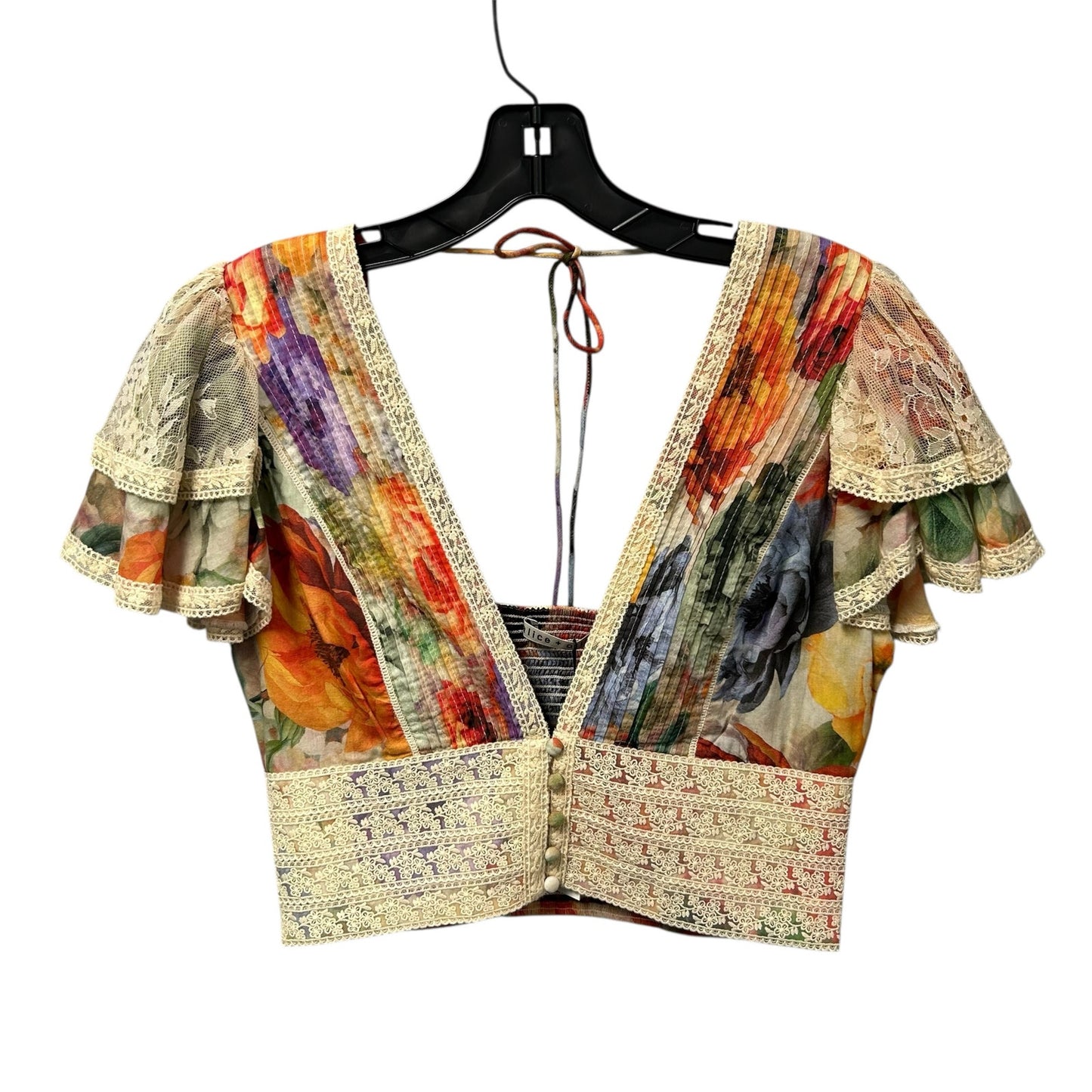 NWT Alice + Olivia Storm Floral Print Keeley Short Sleeve Blouse Womens Small