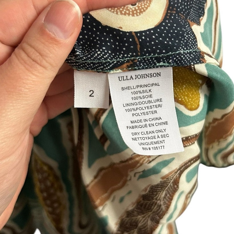 Ulla Johnson Farah Passion Flower Print Tiered Silk Tafetta Mini Dress Womens 2