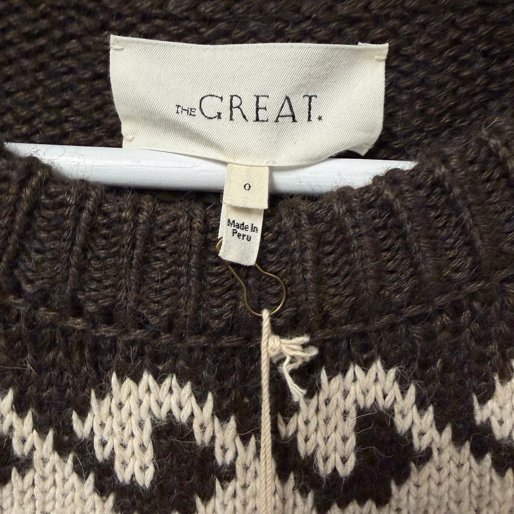 NWT The Great Greek Key Pullover Sweater Driftwood Neutral Intarsia 0 / US XS