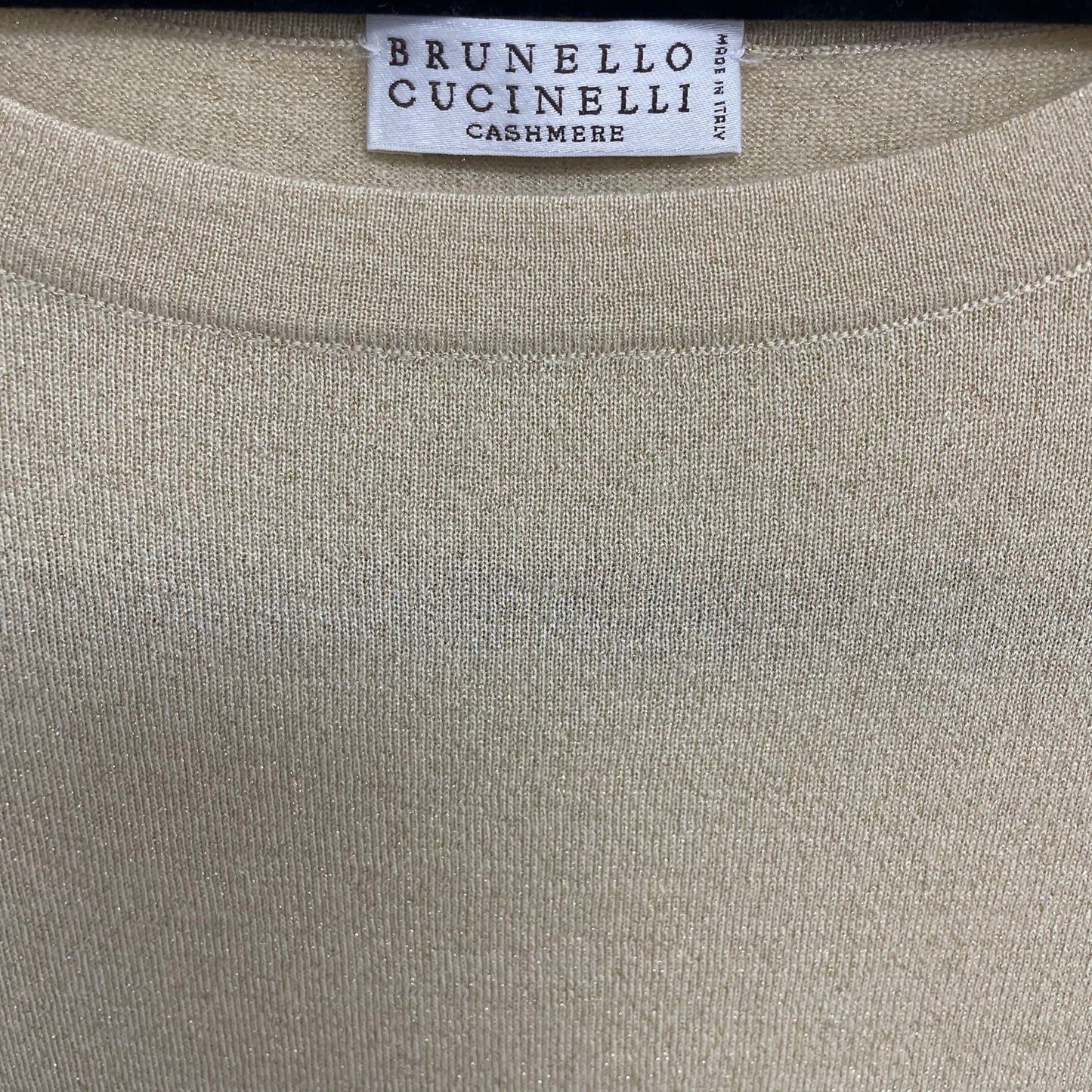 Brunello Cucinelli Gold Metallic Short Sleeve Cashmere Silk T-Shirt Womens Small