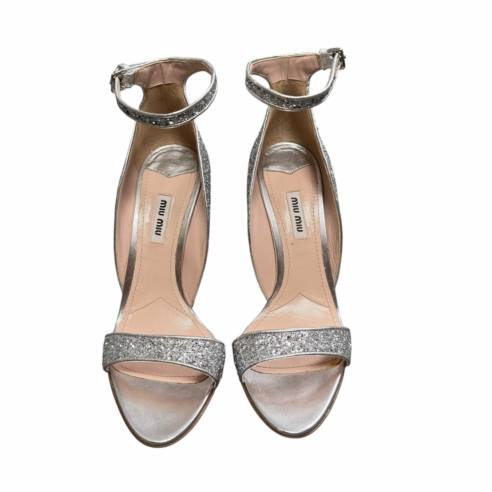 Miu Miu Swarovski Crystal Embellished Glitter Leather Sandals Size 39.5 / US 9.5