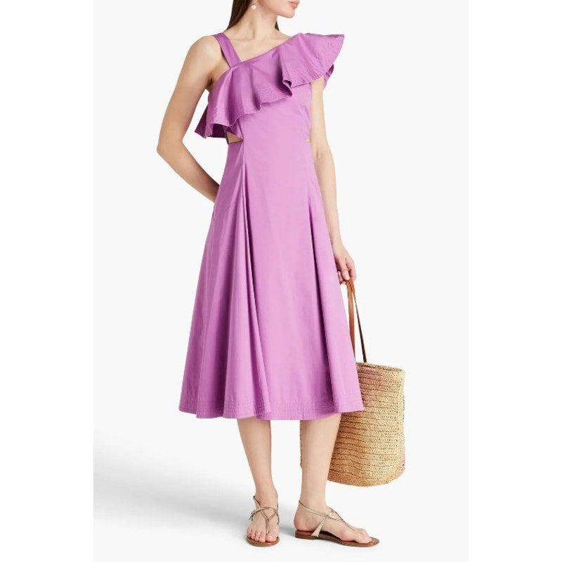 Veronica Beard Purple Beilla Ruffled Cotton Blend Poplin Midi Dress Womens 2