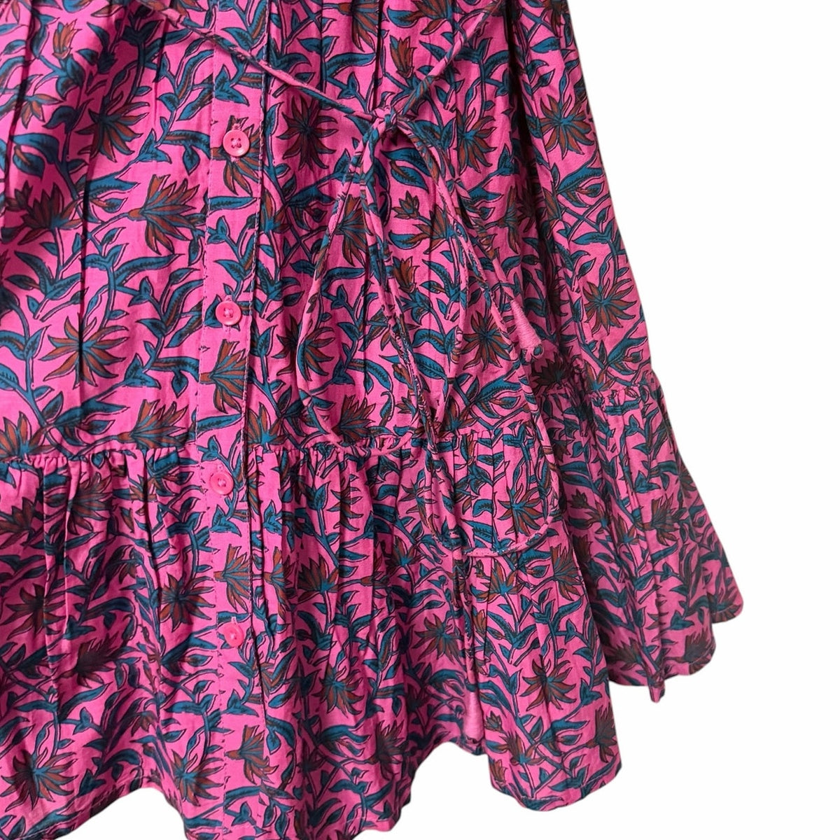 Apiece Apart Palm Floral Mini Mitte Dress Fuchsia Multi Puff Sleeves Size Small