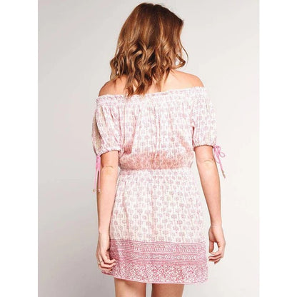 Alicia Bell Pink Ivory Short Puff Sleeve Smocked Cotton Mini Dress Womens Small