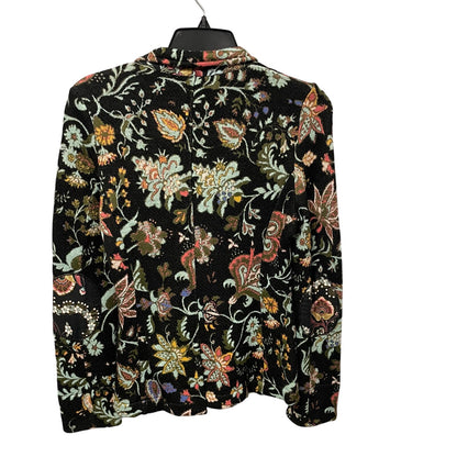 Anthropologie Aldomartins Wool Blend Knit Black Floral Intarsia Blazer Size 4