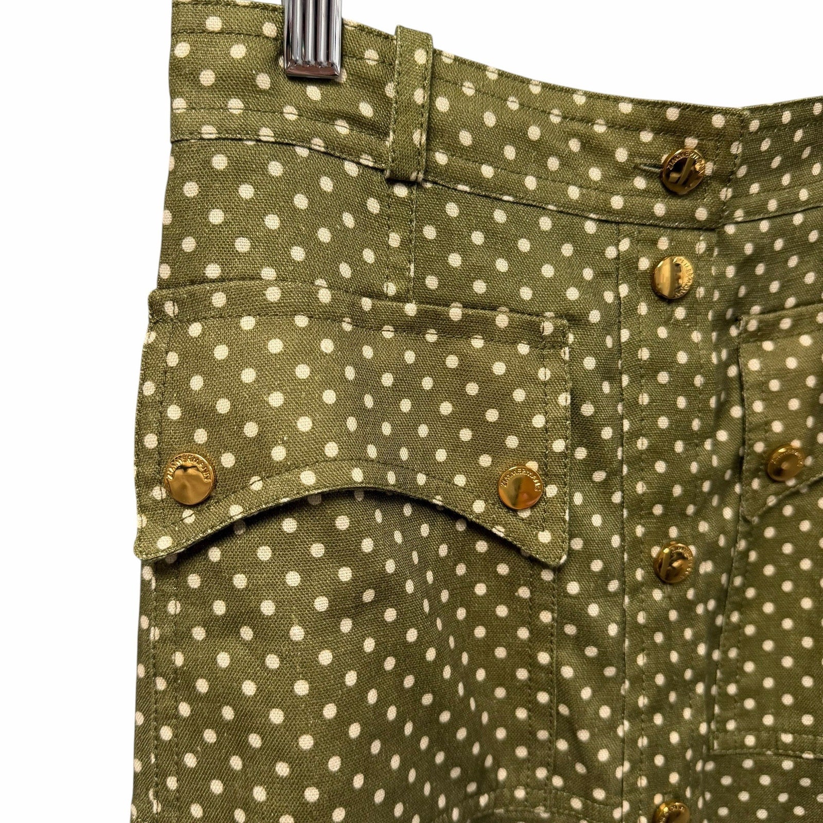 NWT Zimmermann Luna Cargo Midi Skirt Olive Dot Pure Linen Size AU 0 / US 4