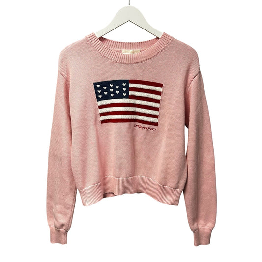 LoveShackFancy Blushing Liberty Pink Ty Cotton Flag Pullover Sweater Womens XS