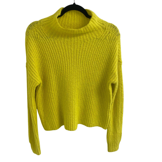By Anthropologie Ribbed Mock Neck Bright Yellow Pullover Sweater Womens XS