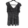 LoveShackFancy Pure Silk Black White Star Print Ruffled Mini Dress Womens 10